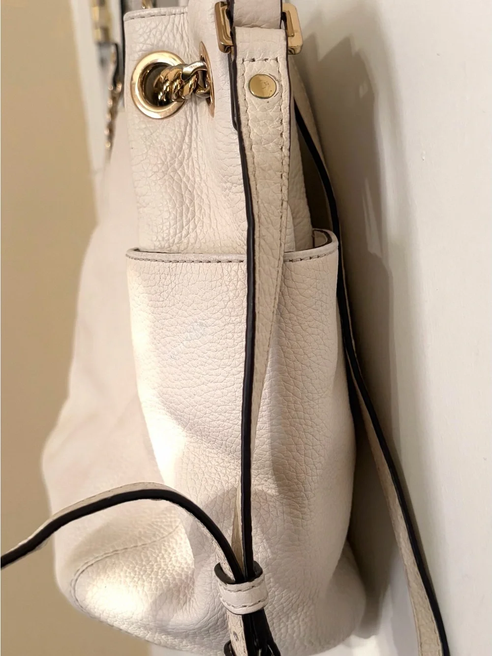 Michael Kors Ivory Pebbled Leather Shoulder Tote with Gold Hardware